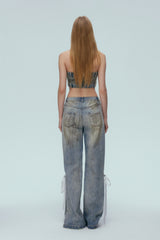 Vintage Denim Layered Button-Up Top