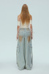 Beige Sleeve Garter Lace-Up Top