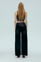 Black Knit Panel Denim Vest