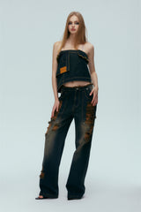 Irregular Denim Chain Top