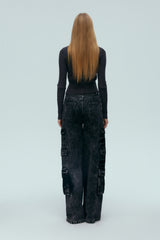 Belt Buckle Detail Grey Knit Top