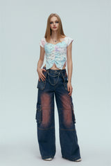 Tie-Dye Floral Crystal Chain Top