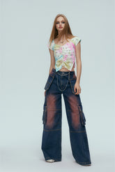 Tie-Dye Floral Crystal Chain Top