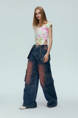 Tie-Dye Floral Crystal Chain Top