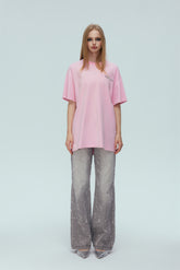 Washed Pink Floral Logo Short Sleeve Top