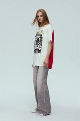 Red & White Color Block Poster Tee
