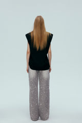 Washed Grey Bullet Hole Straight Leg Patch Jeans