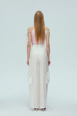 White Satin Pocket Casual Pants