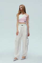 White Satin Pocket Casual Pants
