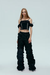 Black Pleated Zip Pocket Casual Pants