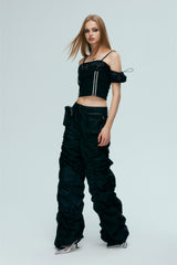 Black Pleated Zip Pocket Casual Pants
