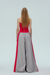 Black, Red & Grey Color Block Wide-Leg Sweatpants