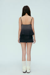 Asymmetric Cutout Rivet Denim Mini Skirt