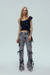 Navy & Blue Floral Asymmetric Top