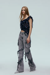 Navy & Blue Floral Asymmetric Top