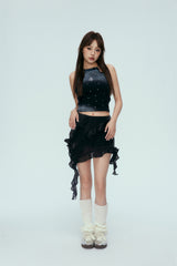 Starry Sky Rhinestone Navy & Blue Denim Vest