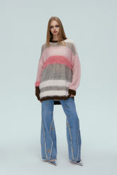 Blue Floral Print Raw Edge Jeans