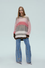 Color Block Faux Fur Oversized Sweater