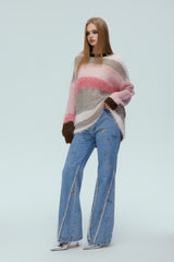 Color Block Faux Fur Oversized Sweater