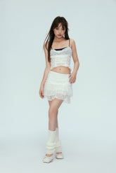 Lace Chiffon Pleated Mini Skirt