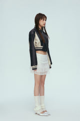 Color Block Baseball Leather Jacket