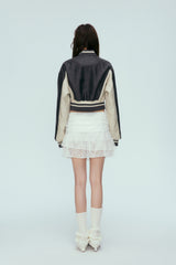 Color Block Baseball Leather Jacket
