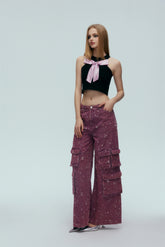 Purple Bullet Hole Ripped Cargo Pocket Jeans