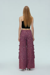 Purple Bullet Hole Ripped Cargo Pocket Jeans