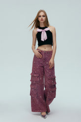 Black & Pink Bow Tie-Detail Tank Top