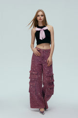 Purple Bullet Hole Ripped Cargo Pocket Jeans