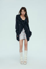 Ruffle Embroidered Floral Tie-Waist Cardigan