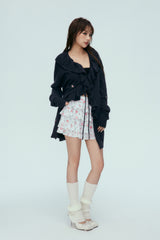 Ruffle Embroidered Floral Tie-Waist Cardigan