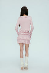 Ruffle Pink Knit Mini Skirt