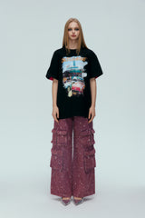 Red & White Color Block Poster Tee