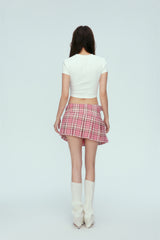 Pink Plaid Pleated Mini Skirt
