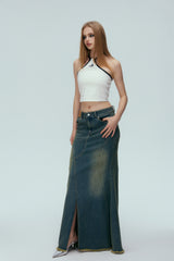 Black & White Lace-Up Embroidered Logo Tank Top