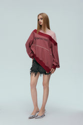Pink & Red Overlapping Logo Asymmetric Sweatshirt