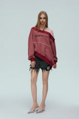 Pink & Red Overlapping Logo Asymmetric Sweatshirt