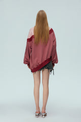 Pink & Red Overlapping Logo Asymmetric Sweatshirt