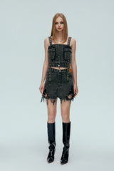 Vintage Destroyed Denim Mini Skirt