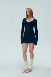 Lace Panel Knit Denim Halter Dress