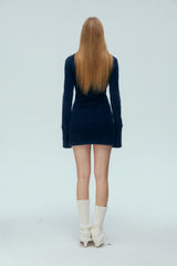 Lace Panel Knit Denim Halter Dress