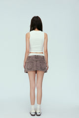 Purple Washed Satin Panel Denim Mini Skirt