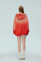 Washed Orange Asymmetric Zip Ombre Back Logo Hoodie