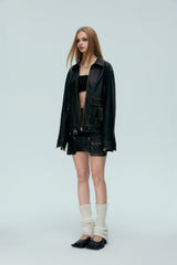 Vintage Black Pocket Leather Jacket