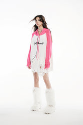 Raglan Embroidered Logo Destroyed Hooded Sweater