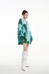 Blue & Green Color Block Fringe Cardigan