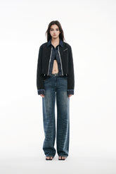 Denim Panel Black Quilted Padded Jacket