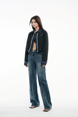 Denim Panel Black Quilted Padded Jacket