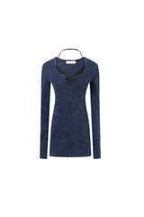 Lace Panel Knit Denim Halter Dress